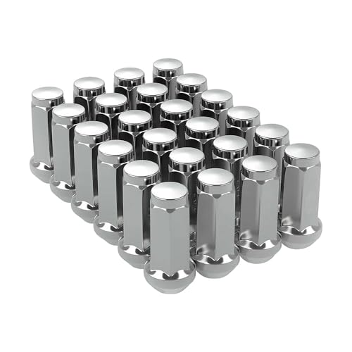 Image of Set of 24 12x1.75 Lug Nuts, Hunting Horse 1.77 inch Tall Bulge Acorn Closed End Lug Nuts Fit F150 Expedition Navigator, Chrome