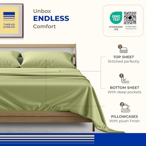 Image of THREAD SPREAD California King Bed Sheets, Luxury 1000 Series Paradise Collection 100% Egyptian Cotton Cal King Sheets Set (4 PC, Sage Green), Silky Soft, Cooling, 16 inch Deep Pocket Hotel Sheet Set
