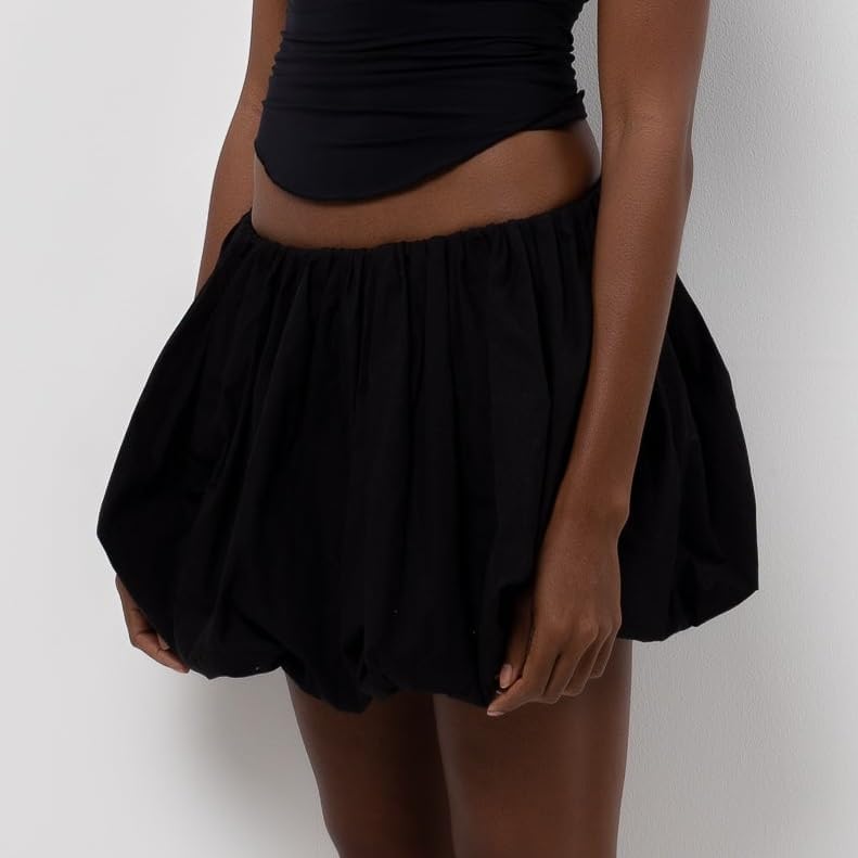 Muineobuka Women Girls Bubble Mini Skirt Low Waist Pleated Puffy Short Skirts A-Line Rufle Flared Mini Balloon Skirts - Image 2