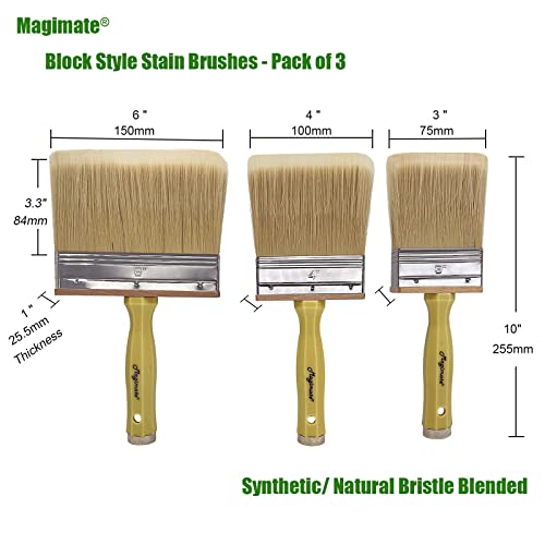 Magimate Deck Stain And Sealer Block Paint Brushes On Wood, Walls, Furniture, Shed And Fence, Large And Thick Bristle Paint Brushes, 3-Inch, 4-Inch And 6-Inch, Set Of 3 #TOP1
