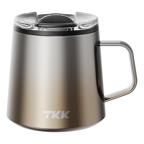 TKK 12 oz Insulated Coffee Mug with Handle Ceramic Coating Detachable Slider Lid Stainless Steel Tumbler Double Wall Vacuum Travel Cup