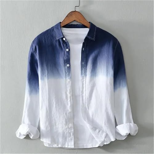 Men's Linen Long Sleeve Casual Shirt Lapel Collar Gradient Color Fashion Top2