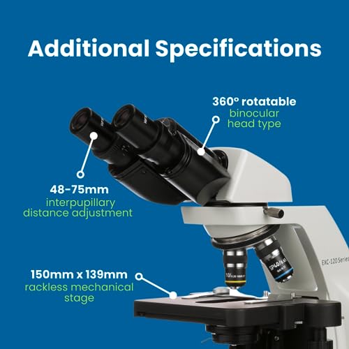 Image of Accu-Scope Compound Microscope EXC-120-3 - Binocular Head, 40-400X Magnification, Achromat Objectives, Mechanical Stage