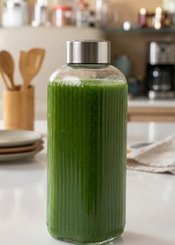 Image of CROCO JAR Wide Mouth Glass Water Bottle, 750 ML Strip Set of 4 | Leak-Proof Airtight Lid, Double Layer Stainless Steel Lid, For Water, Smoothie, Juices