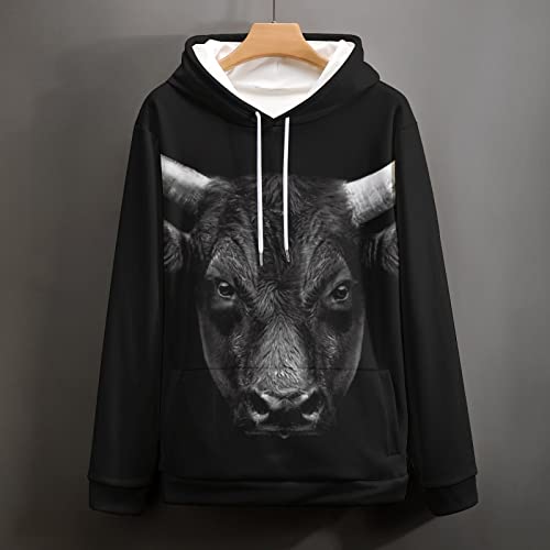 Hoodie Tête de Taureau Noir Anti-Déformation - Sweat Confort Chaud