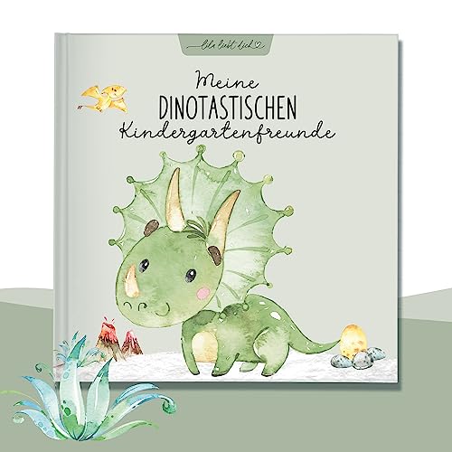 lila liebt dich® Freundebuch Kindergarten Dinosaurier I Kindergarten Freundebuch Jungs - Kindgerecht mit Kreativseite, Geburtstagsliste & mehr I Liebevoll gestaltetes Kindergartenfreundebuch Jungen