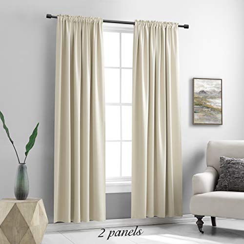 Image of DONREN Beige Room Darkening Curtains for Bedroom - 52 x 90 Inch Length Thermal Insulated Rod Pocket Curtains,1 Pair