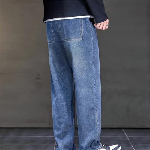 Men's Fall Winter Jeans – Loose Straight Denim Pants with Drawstring Elastic Waist, Casual Plus Size Trousers4