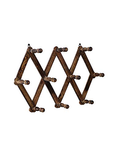 Artesia 10 Hook Burnt Wood Wall Mounted Expandable Accordion Peg Coat Rack Hanger