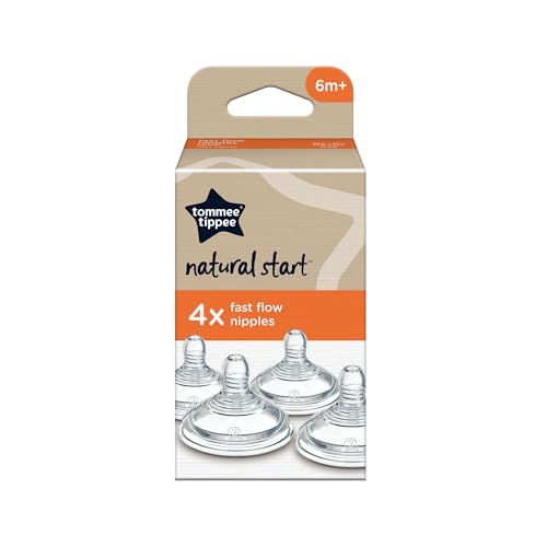 Image of Tommee Tippee Natural Start Baby Bottle Nipples, Breast-Like for A Natural Latch, Anti-Colic Valve, Soft Silicone, Fast Flow, 6+ Months, Pack of 4