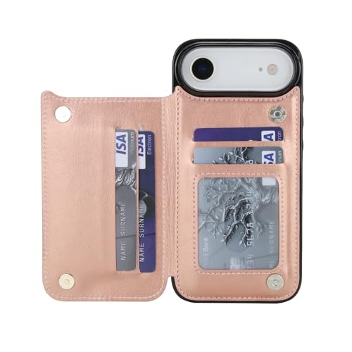 Coque iPhone 17 Air rose gold : étui portefeuille chic avec porte-carte et fermeture magnétique