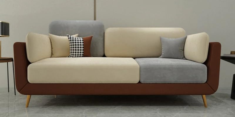 Image of Polyester Velvet Contemperory Sofa Set with Cushion Chaise Lounge, Sectional Sofa Perfect for Your Living Room,Guests Room & Office. (Brown & Beige, 3 Seater)