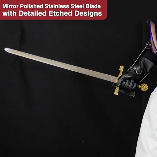 Armory Replicas™ - King Arthur Excalibur Replica Steel Blade Medieval Longsword - Gold Accents, Collectible Sword for Enthusiasts and Historical Replica Aficionados - Thumbnail 4