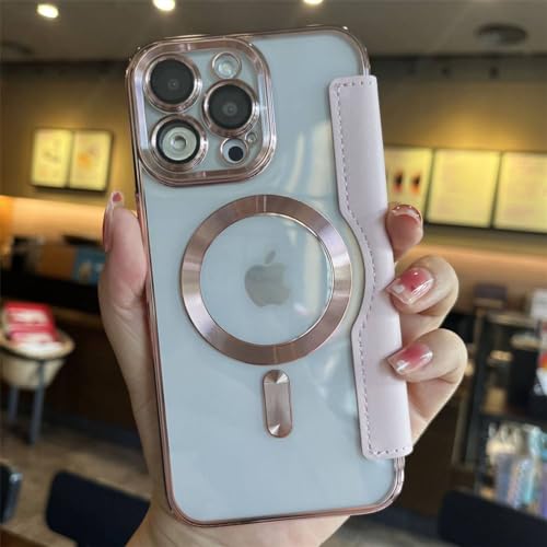 Coque iPhone 12 cuir rose business clapet magnétique chic et transparent