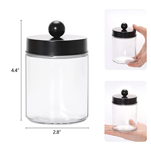 Tbestmax Glass Qtip Holder Dispenser, 10-Ounce Bathroom Containers Apothecary Jars With Metal Lids For Cotton Ball Swab Pad, Black (4 Pack) #TOP6