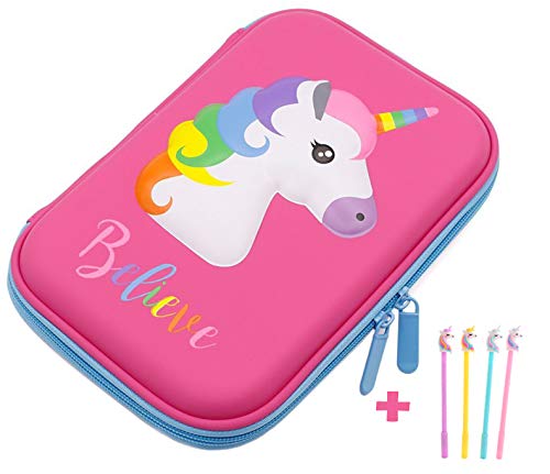 Astuccio, Unicorno EVA Pastello Scatola di Cancelleria Anti shock Grande capacità Multiscomparto per la Scuola Studenti Ragazze Adolescenti Bambini (Unicorno1rosa)