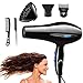 Pratvider Sèche-cheveux ionique haute performance 2200 W - Mode air froid chaud - Séchoir noir réglable avec diffuseur - Réglage de la température du ventilateur - Haute performance