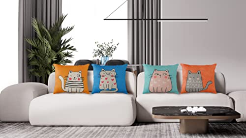 Lovely Cat Wearing Glasses Staring Cat Cute Cat Winking Cat Throw Pillow Case Set Of 4, 18X18 Inch Home Bedroom Kids Room Decor Cushion Cover,Farmhouse Cat Decor, Gift For Cat Lovers Cat Mom Kids #TOP1