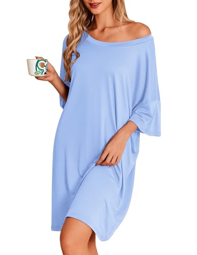 Image of Ekouaer Plus Size Nightgowns for Women Oversized Sleep Shirt Short Sleeve Nightshirt T-Shirt Dress Sleepwear S-5XL