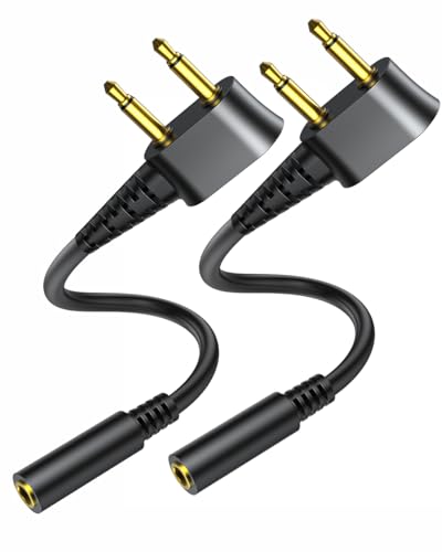 SNANSHI Airplane Headphone Adapter with Cable 12 Inch - Universal Gold Plated Dual 3.5mm Airline Audio Converter - Flexible Cord Fits Recessed Jacks & Prevents Snapping for Flight Travel (2 Pack)