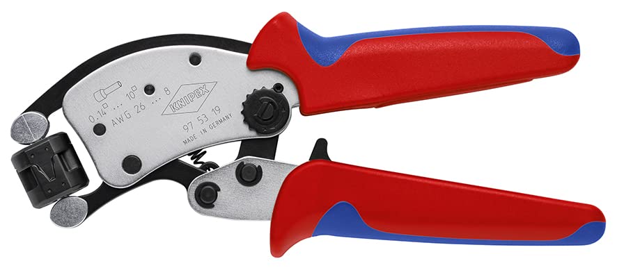 KNIPEX Twistor T Pince à sertir auto-ajustable pour embouts de câble avec tête de sertissage rotative en blister chromée avec poignées, 97 53 19 SB