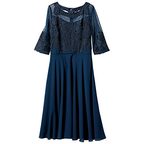 ラナン（Ranan） コード刺しゅうデザインフレアードレス【ネイビーケイ/L】