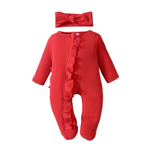 Image of YINGISFITM Baby 3 6 Months Girl Clothes Newborn Onesie Ruffle Long Sleeve Ribbed Romper Jumpsuit One Piece Hospital Outfit