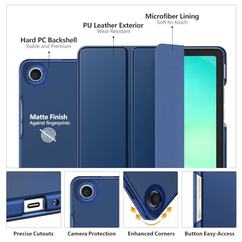 MoKo Case for Galaxy Tab A11+ Plus/A9+ 11-Inch 2025/2023, Slim Stand Protective Smart Cover with Hard PC Translucent Back Shell for Galaxy Tab A11+/A9 Plus Tablet, Auto Wake/Sleep, Navy Blue