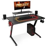 GTPLAYER Mesa Gaming con Soporte de Monitor PC Ordenador para Jugadores Estilo de Carreras de Juegos Profesional en Forma de Z con Soporte para Tableta y Portavasos