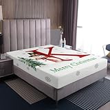 Homewish Froher Weihnachten Spannbettlaken 140x200cm Schneemann Anfangsbuchstabe K für Kinder Bed Sheet Jugendliche Personalisierte Weihnachtsbäume Bettlaken Winter Magische Schneeflocke Spannbettuch
