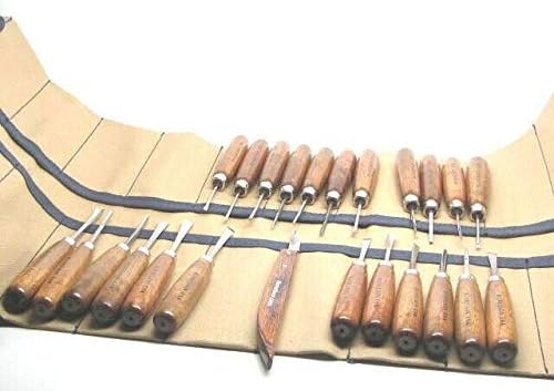 24pc Woodcarving Tools w/25 Pocket Canvas Tool Roll RAMELSON USA