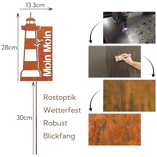 Leuchtturm Gartenstecker Aus Edelrost - Maritime Deko Für Draußen, 2-teilig