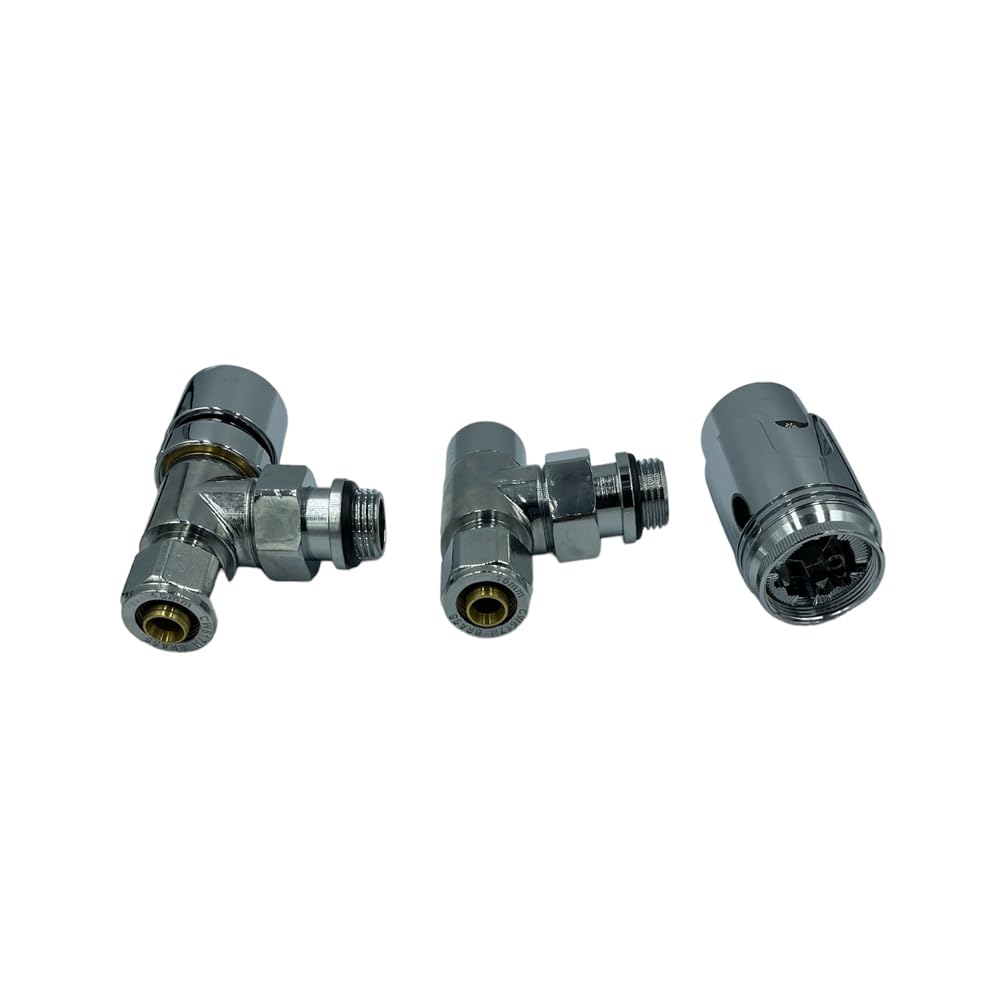 Kit Valvole Termostatiche per Termosifoni HM Cromate 1/2"x16 mm | Valvola + Detentore + Adattatori Multistrato + Testa Termostatica | Risparmio Energetico e Controllo Temperatura