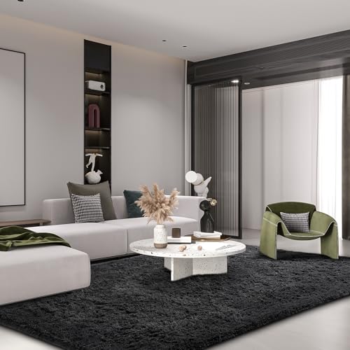 image for Ophanie Upgrade 9x12 Rugs for Living Room, Black, Fluffy Shaggy Soft A
