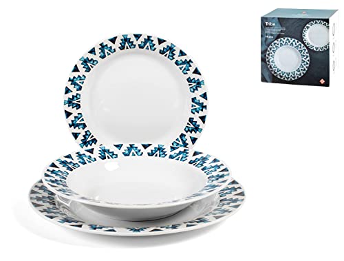 Royal Norfolk 759956 Tribe Service de table 18 pièces, Porcelaine décorée Bleu, 25 cm