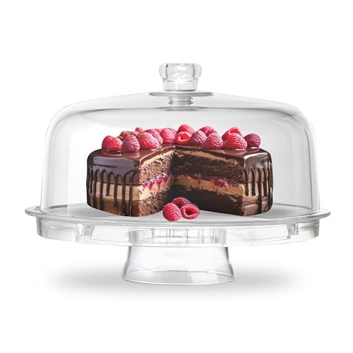 Multi-Function 6-in1 Clear Cake Stand with Dome Lid Cake Dome Platter Snack Fruit Server Salad Bowl Kitchen Party BBQ Picnic Tray by Crystals
