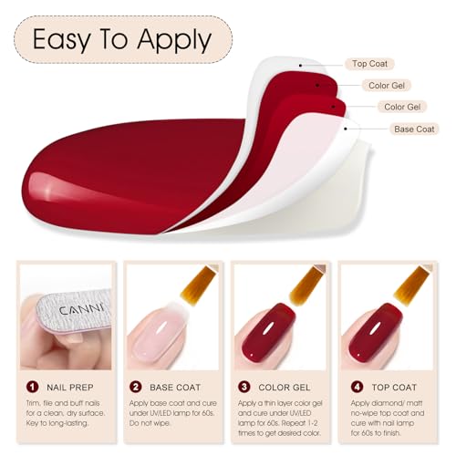 Image of CANNI 9ml Jelly Dark Red Gel Nail Polish, High Gloss UV LED Soak Off Gel