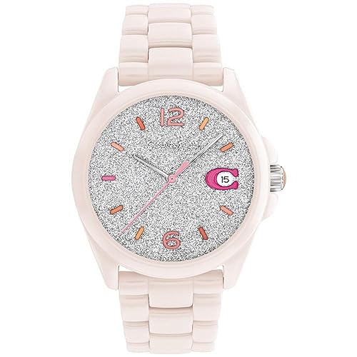 COACH 14503939 Greyson Silver Dust Dial Cream Light Pink Ceramic Bracelet Band Women's Watch