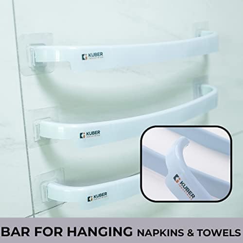 Image of The Better Home Towel Hanger for Bathroom|Wall Mounted Cloth Hanger|Self-Adhesive DIY Installation|Bathroom & Kitchen Organizer|Pack of 3|Blue
