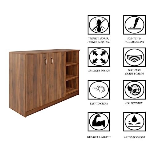 Image of VIKI | Shoe Rack with Doors and Open Shelves, Shoe Storage,Shoe Cabinet for Hallway, Organizer Unit for Entryway, Width 120cms, Brussel Walnut Colour | 1 Year Warranty