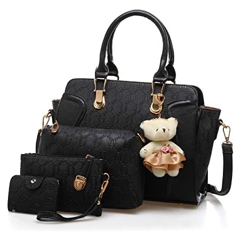 Pahajim Handbags for Women,Ladies Handbag Set Top Handle Bags 4 Pieces Set in PU Leather,Tote Bag Shoulder Bag Clutch Bag and Purse Sets for Shopping Work Travel Gift Cover