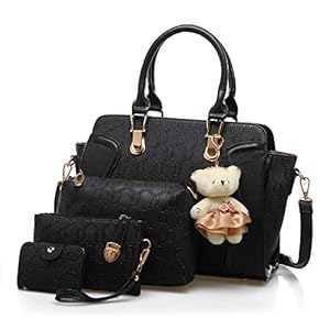 Pahajim Handtasche Damen Mittelgroß Elegant Taschen Set für Damen 4 Teile, Frauen Handtaschen Set mit Geldbörse Umhängetasche PU Leder Modern Handbags for Women