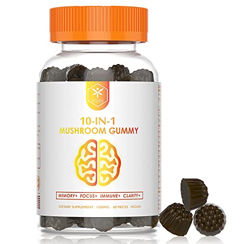 Mushroom Complex Gummies - 10 Mushroom Supplement - Lions Mane, Reishi,Chaga,Turkey Tail,Cordyceps - Mushroom Powder Supplement Supports Mood & Stress Relief, Boosts Cognitive Performance