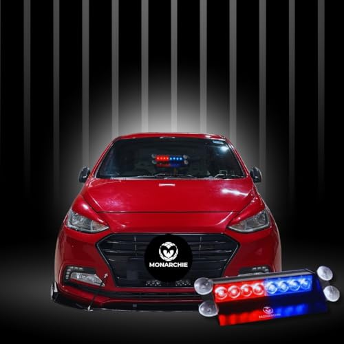 Image of MONARCHIE Car Police Light 8 Led Red & Blue Strobe Flashing Warning Emergency Led Lights for All Cars