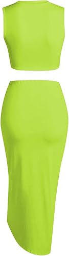 Miniatura 6 de ZAFUL Conjunto casual de dos piezas de verano sin mangas para mujer, blusa corta y falda larga fruncida con abertura lateral, traje de color liso