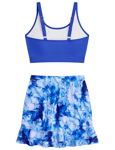 Image of DAXIANG Teens Girls Two Piece Swimsuit Modest Ruffle Skirt Bathing Suit Adjustable Straps Tankini Sets with Padded Size 7-16