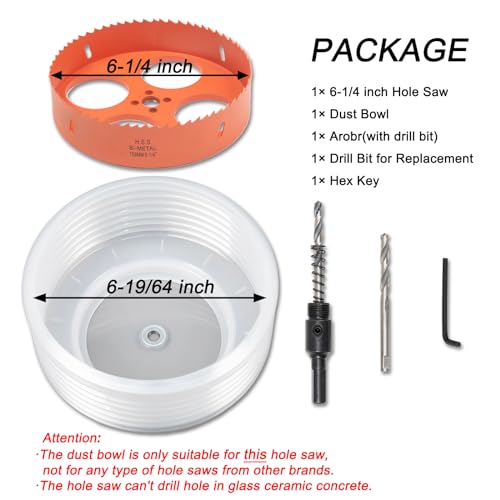 Image of 6.25 Hole Saw for Recessed Lights Can Lights, 6-1 /4 Inch Hole Cutter with Dust Bowl Catcher for Led Recessed Lighting 6 Inch and Wood Metal Drywall, Bi-Metal Construction