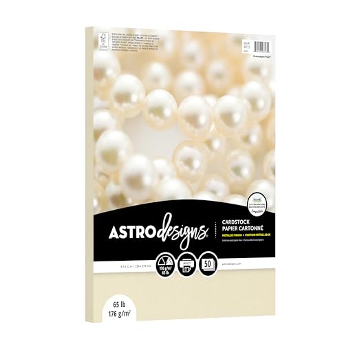 Astrodesigns Cardstock, Champagne Pearl Metallic, 8.5" x 11", 65 lb., Thick & Durable Paper, 50 Sheets, Perfect for DIY Projects, Card Making, Scrapbooking & Invitations (98723-02)