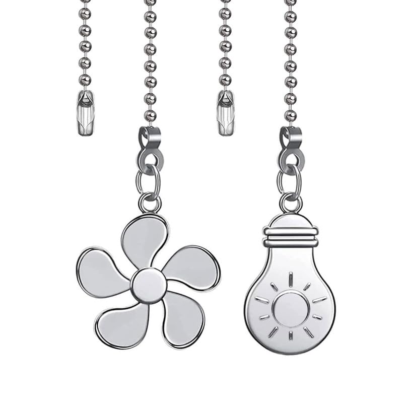 Image of Ceiling Fan Pull Chain Extension, 12 Inches Decorative Fan Pull Chain Pendant Set, Beaded Ball Fan Pull Chain Extender Ornament with Connector, (Nickel)