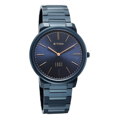 Image of EDGE Meister with Quartz Analog 2 Hands Display Blue Dial Solid Link Blue Plated 316L Stainless Steel Strap Watch for Men - 10065QM03